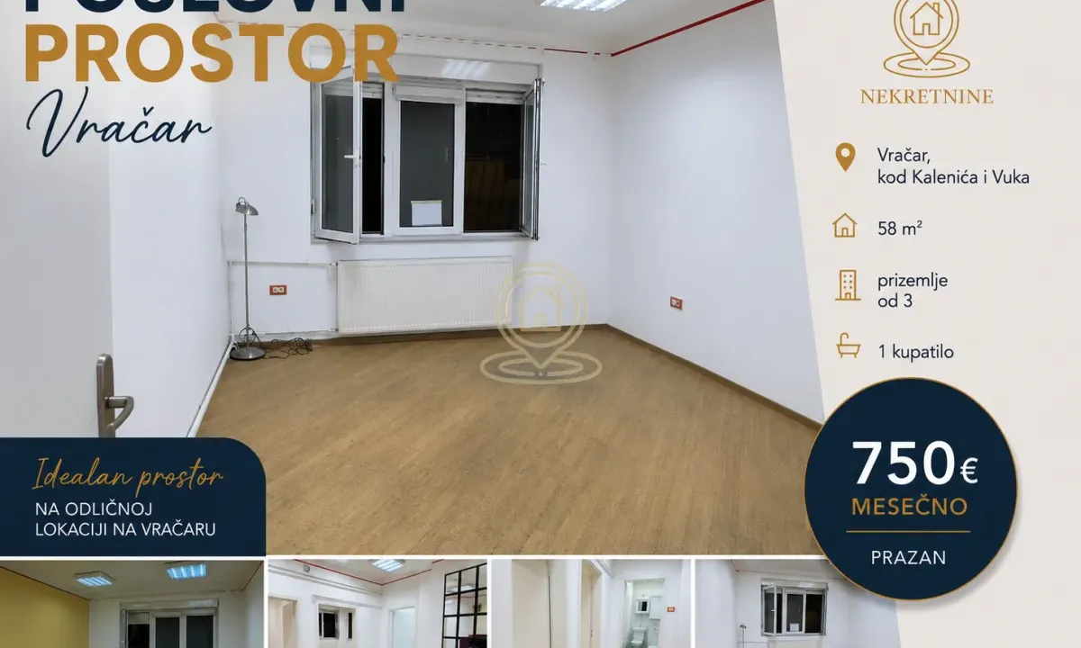 Izdavanje, poslovni prostor, 58m², Vračar Sve Podlokacije, Beograd