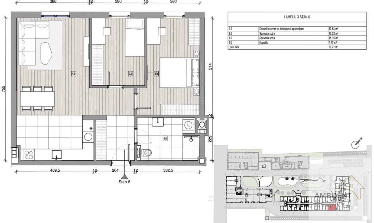 Sale, two bedroom apartment, 70m², Nova Pazova, Stara Pazova