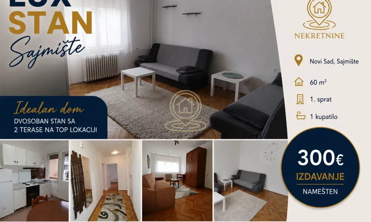 Rent, two bedroom apartment, 60m², Sajmište, Novi Sad