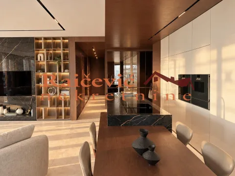 Modern kitchen with an island, dining table, and built-in units. - image 12