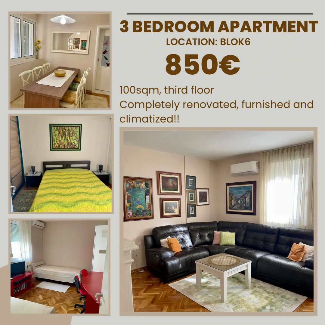 Rent, three bedroom apartment, 100m², Blok 6, Podgorica