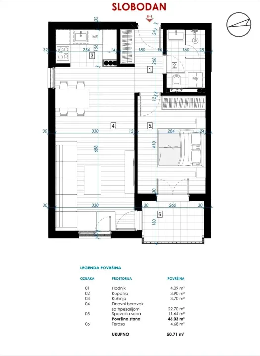 Sale, one bedroom apartment, 51m², Zabjelo, Podgorica