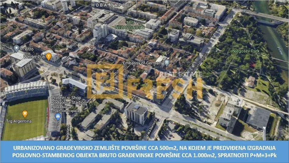 Prodaja, plac, 500m², Centar, Podgorica