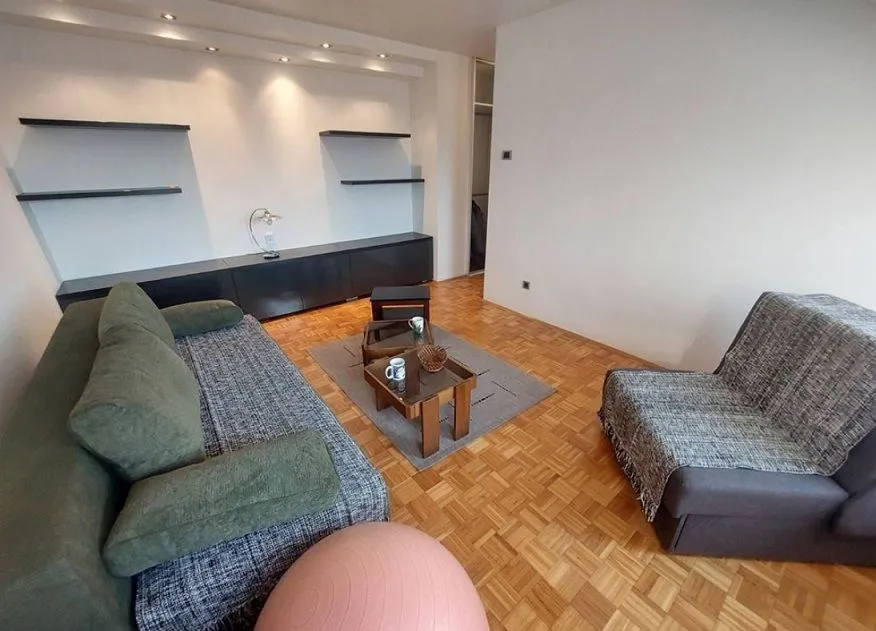 Living room with seating furniture and wooden flooring.