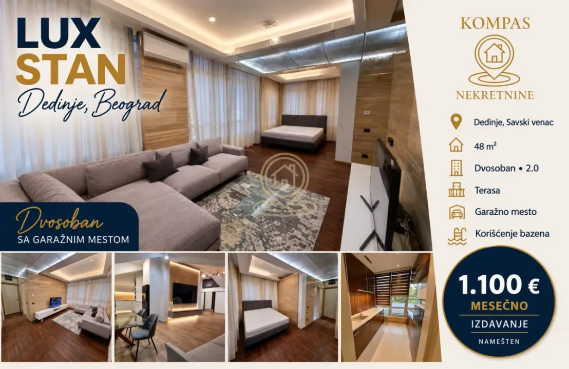 Rent, two bedroom apartment, 48m², Savski Venac, Beograd