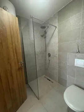 Modernly equipped bathroom with a walk-in shower and ceramic tiles. - image 7