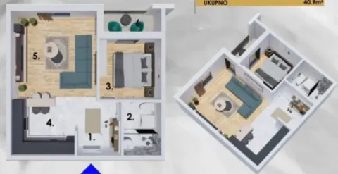 Floor plan of the apartment showing the layout of rooms and furniture. - image 3