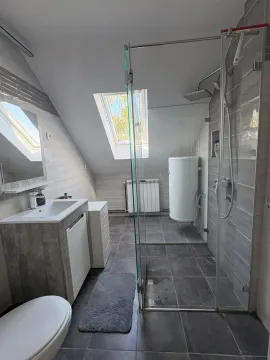 Potkrovno kupatilo sa tuš kabinom, umivaonikom i krovnim prozorom. - image 13