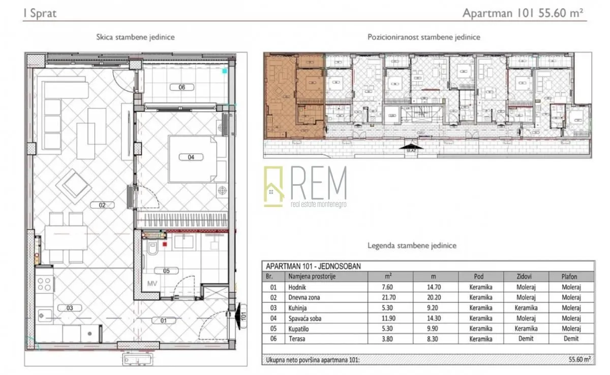 Prodaja, jednosoban stan, 45m², Đuraševići, Tivat