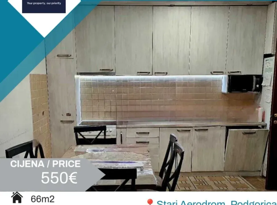 Izdavanje, dvosoban stan, 66m², Stari Aerodrom, Podgorica