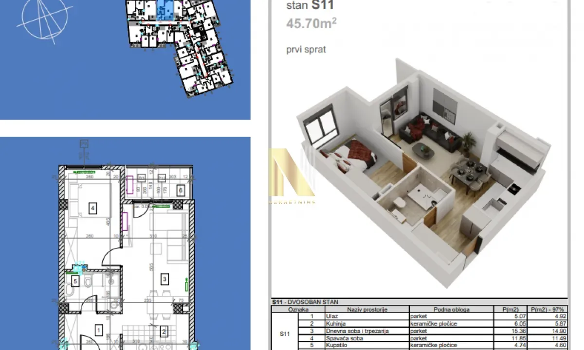 Prodaja, dvosoban stan, 46m², Salajka, Novi Sad Sve Podlokacije