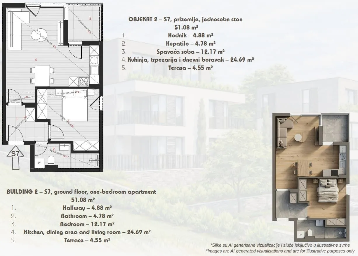 Sale, one bedroom apartment, 47m², Dobrota, Kotor