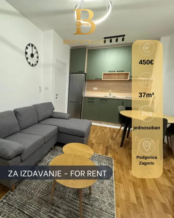 Rent, one bedroom apartment, 37m², Zagorič, Podgorica