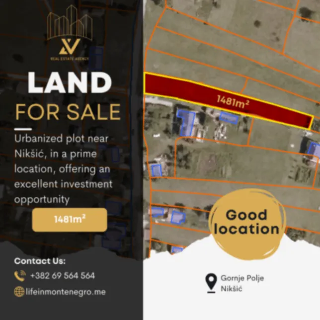 Prodaja, plac, 1481m², Gornje Polje, Nikšić