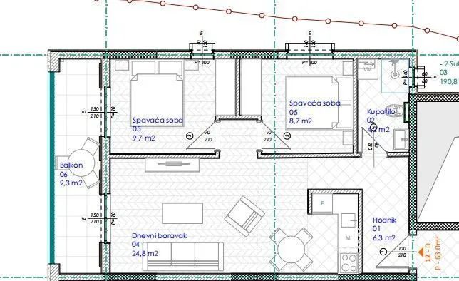 Sale, two bedroom apartment, 63m², Budva, Crna Gora
