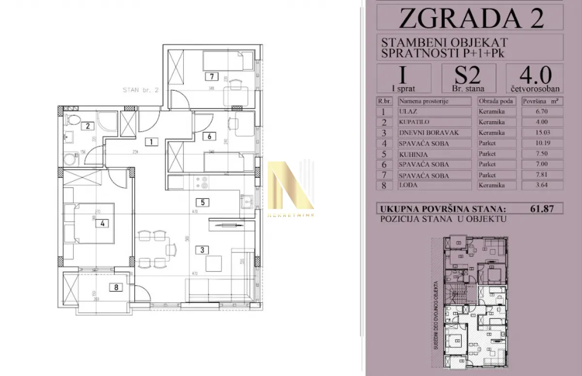 Prodaja, četvorosoban stan, 61m², Adice, Novi Sad Sve Podlokacije