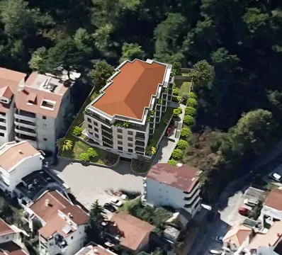 3D prikaz stambene zgrade iz ptičje perspektive sa okolnim zelenilom. - image 3