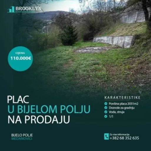  Land Lot for Sale, 2031m2, Medanovići, Bijelo Polje