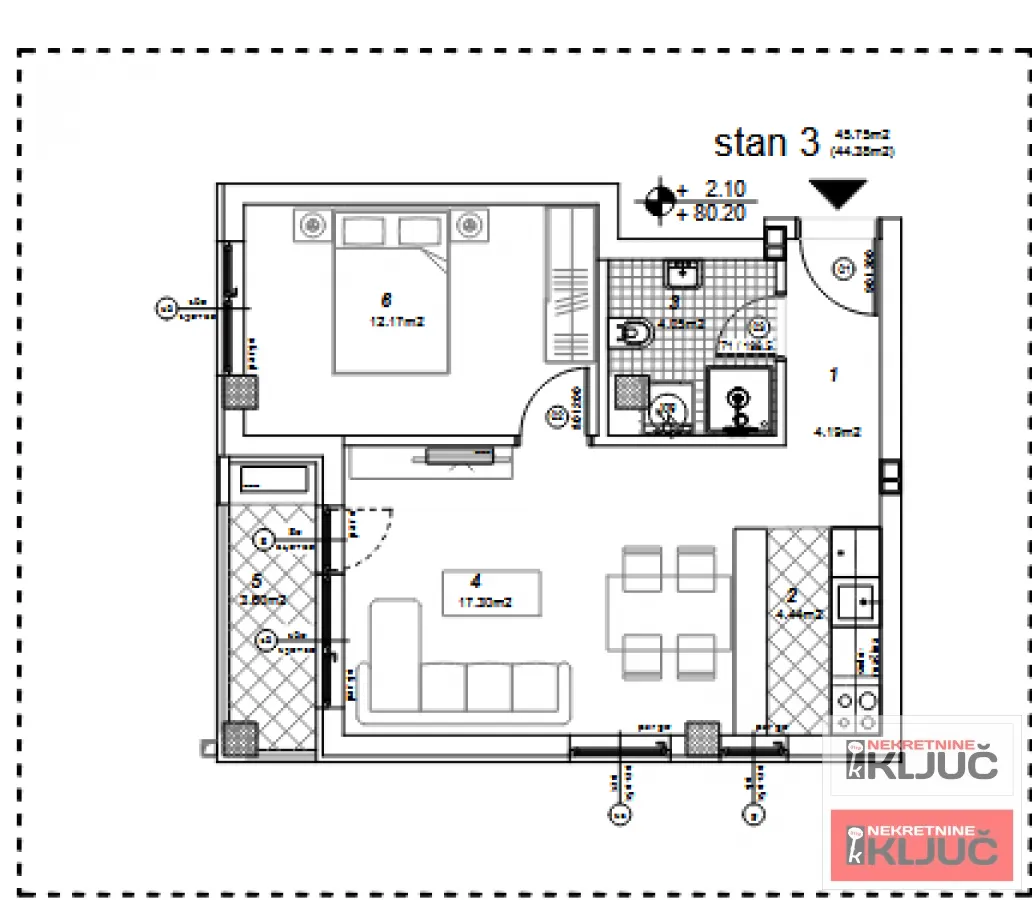 Sale, two bedroom apartment, 44m², Telep, Novi Sad Sve Podlokacije