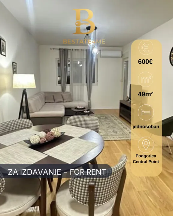 Rent, one bedroom apartment, 49m², Central Point, Podgorica