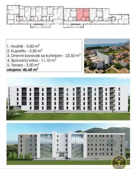 Sale, one bedroom apartment, 47m², Ilino, Bar