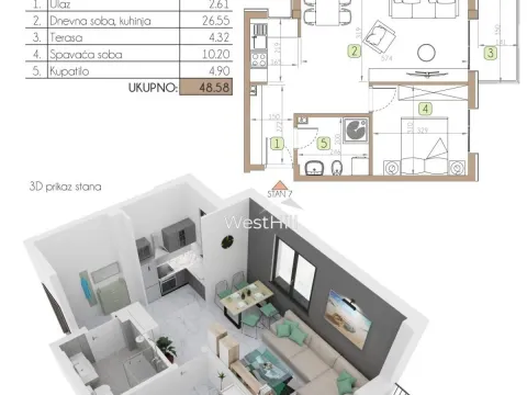 Prodaja, jednosoban stan, 46m², Dobrota, Kotor - image 6