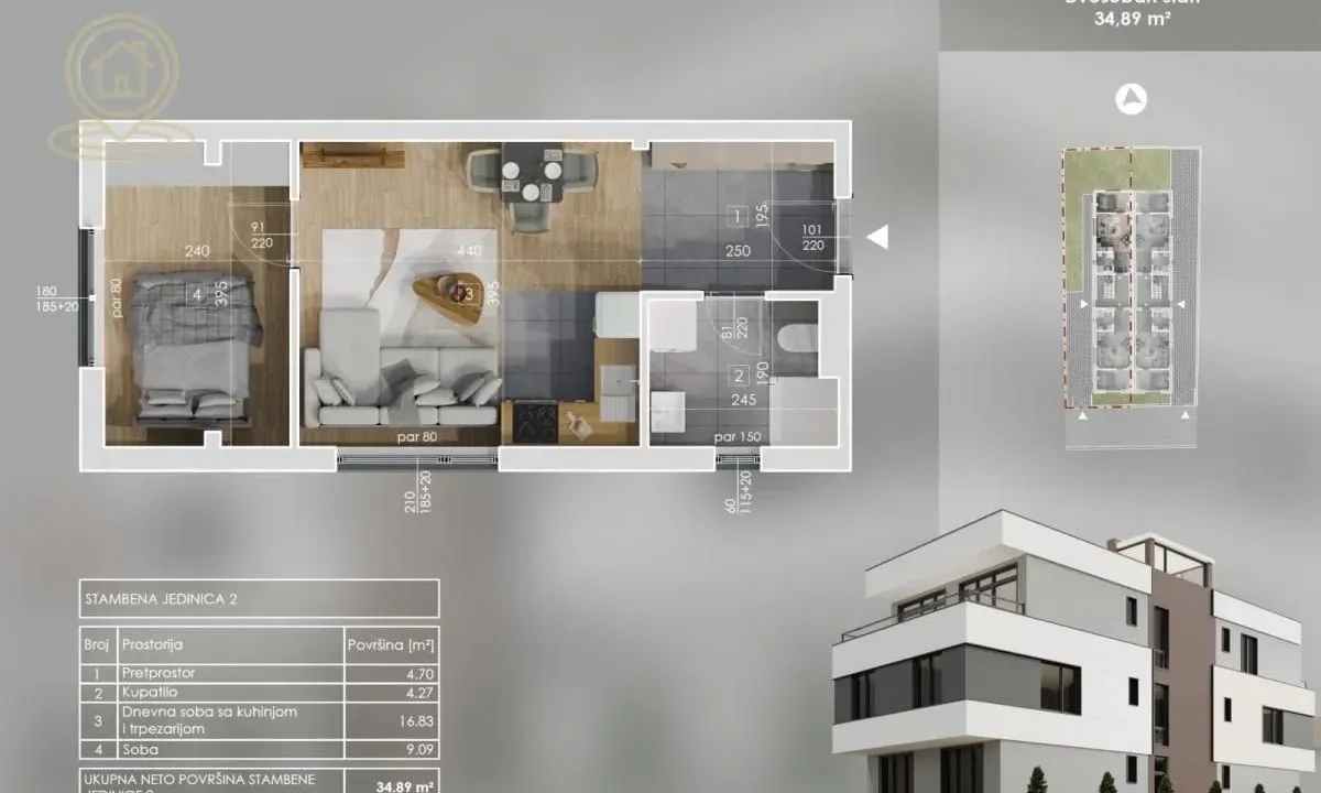 Sale, two bedroom apartment, 34m², Telep, Novi Sad Sve Podlokacije