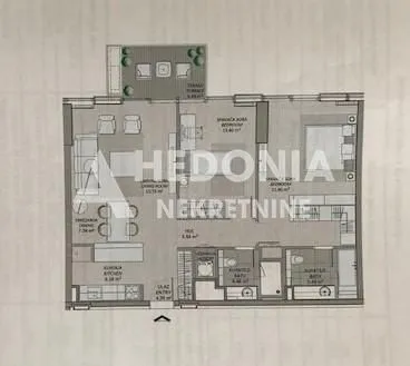 Osma crteža prikazuje raspored prostorija u stanu sa terasom. - image 9