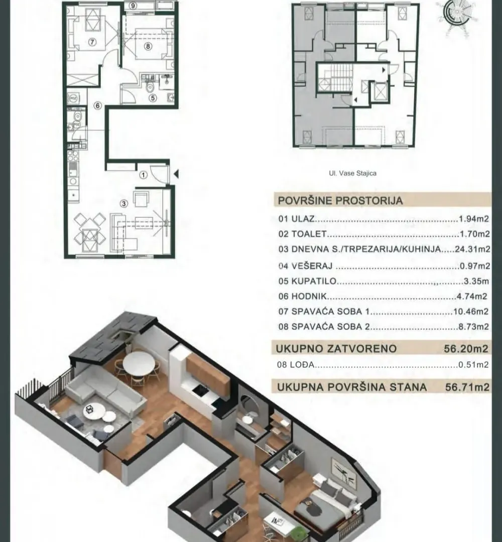 Sale, two bedroom apartment, 57m², Banovo Brdo, Beograd