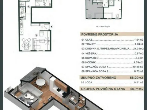 Sale, two bedroom apartment, 57m², Čukarica, Beograd - image 3