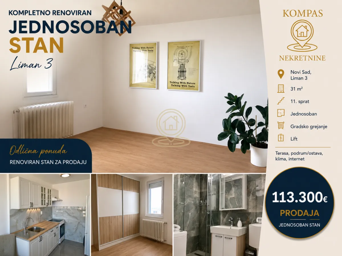 Prodaja, jednosoban stan, 31m², Liman 3, Novi Sad Sve Podlokacije