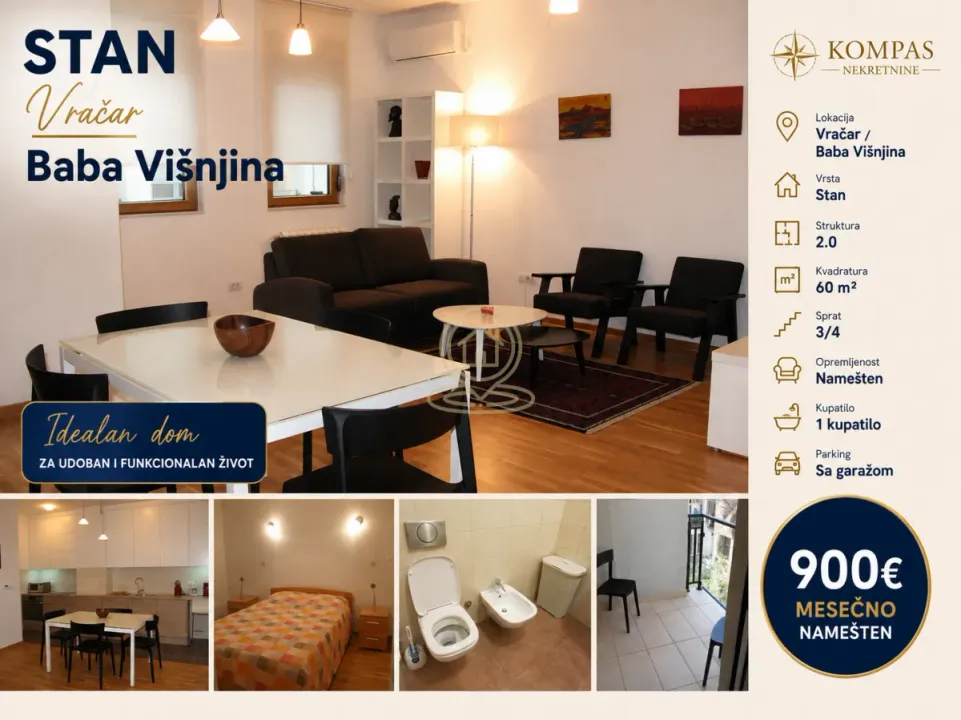 Rent, two bedroom apartment, 60m², Kalenić Pijaca, Vračar Sve Podlokacije