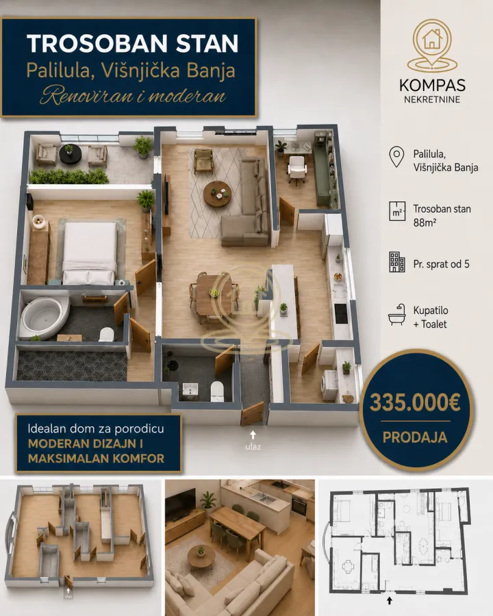 Prodaja, četvorosoban stan, 88m², Višnjička Banja, Palilula Sve Podlokacije