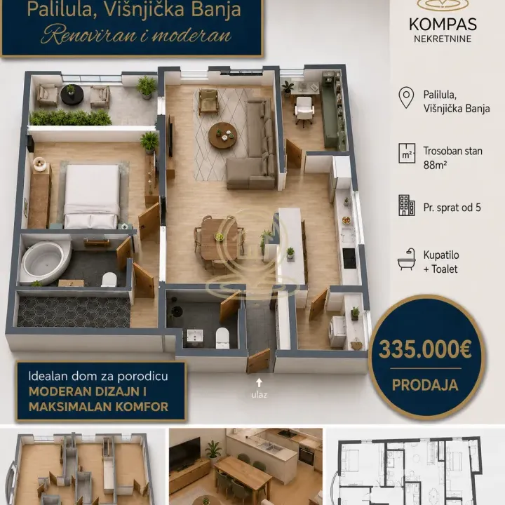 Sale, four bedroom apartment, 88m², Višnjička Banja, Palilula Sve Podlokacije
