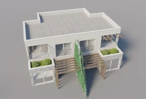 3D render eksterijera moderne kuće sa terasama i zelenim površinama. - image 6