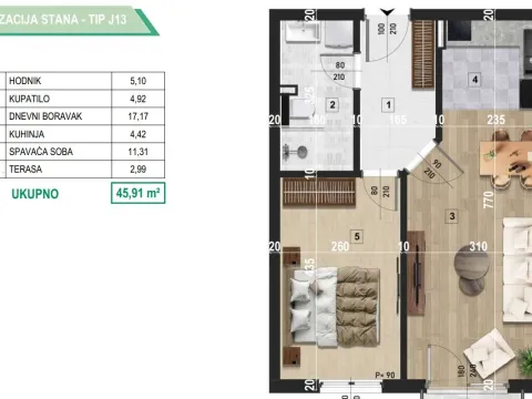 Sale, one bedroom apartment, 46m², City Kvart, Podgorica - image 2