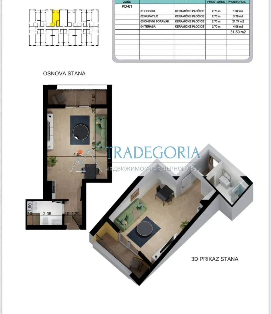 Prodaja, garsonjera, 31m², Bar, Crna Gora