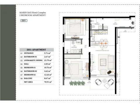 Prodaja, dvosoban stan, 71m², Dobre Vode, Bar - image 15