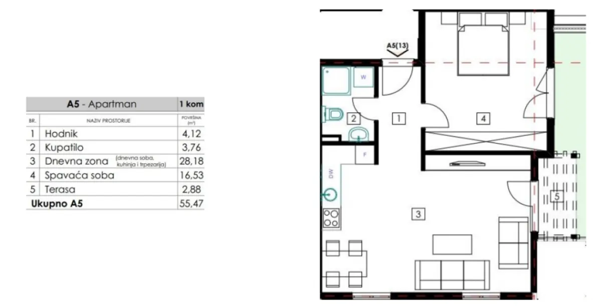 Sale, one bedroom apartment, 56m², Budva, Crna Gora