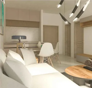 Dnevna soba sa garniturom, trpezarijskim dijelom i modernim osvjetljenjem. - image 7