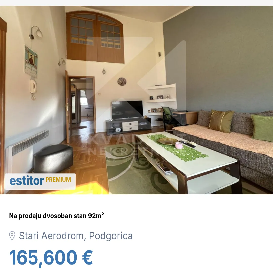 Prodaja, dvosoban stan, 92m², Stari Aerodrom, Podgorica