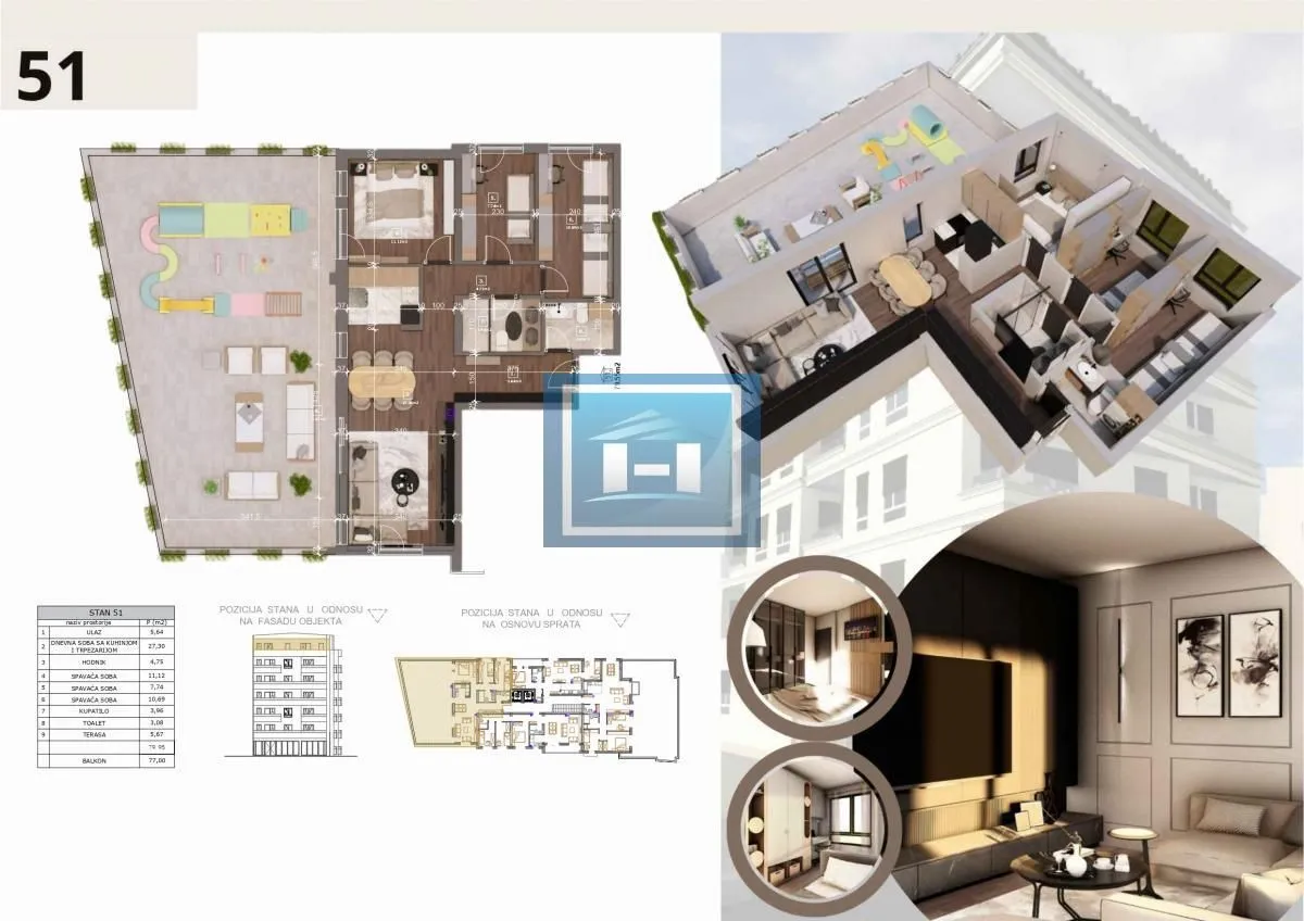 Sale, three bedroom apartment, 79m², Centar, Ćuprija