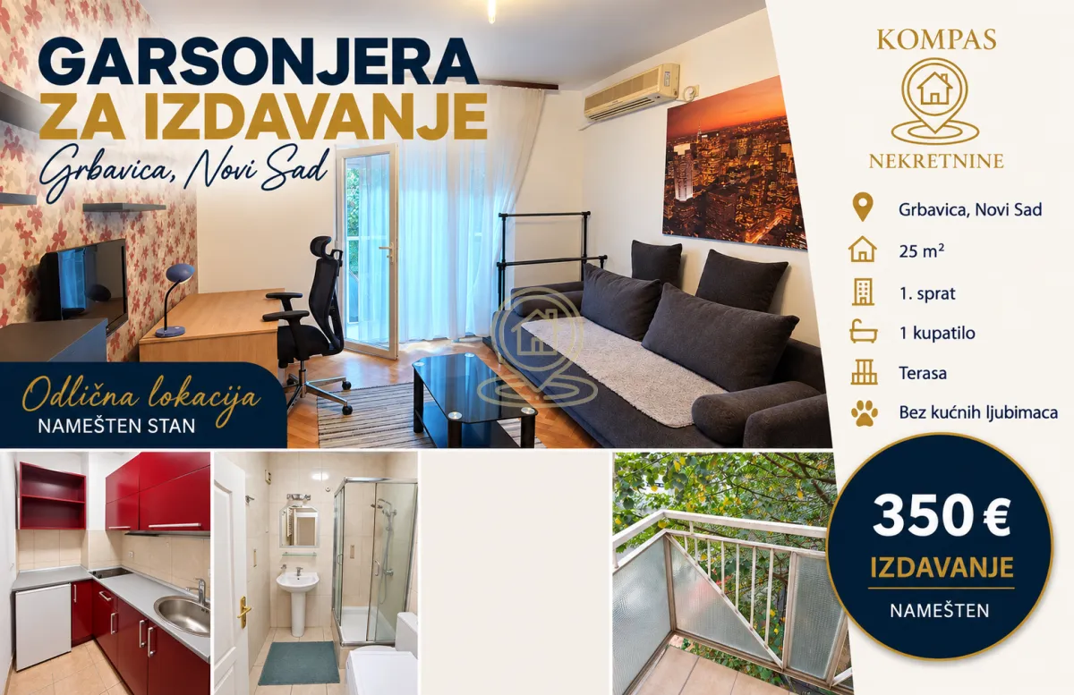 Dnevna soba sa radnim stolom i garniturom za sedenje u garsonjeri.