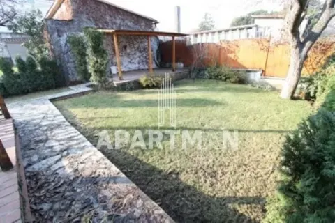 Landscaped yard with a lawn, pathway, and wooden canopy. - image 9