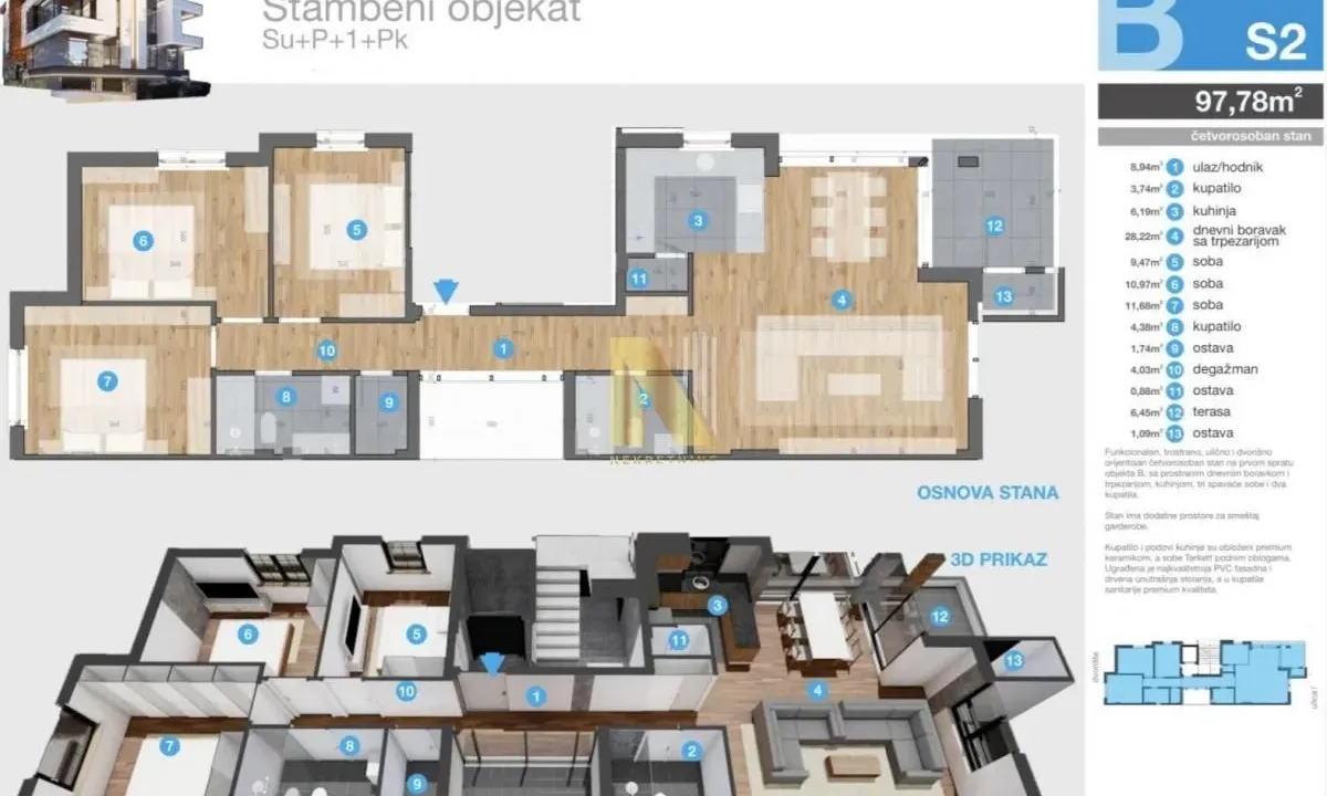 Prodaja, četvorosoban stan, 93m², Sremska Kamenica, Petrovaradin