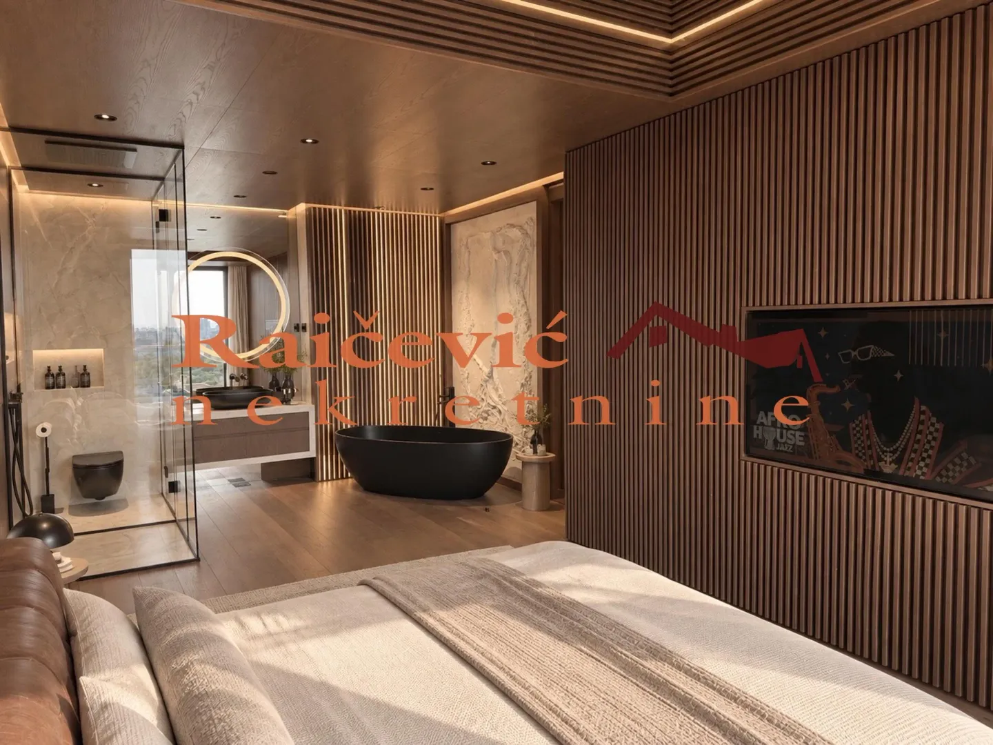 Spacious bedroom with an open-concept layout and integrated bathroom.