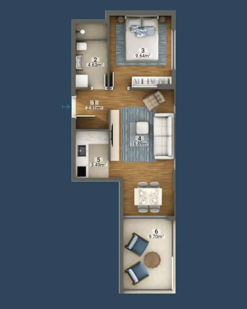 Sale, one bedroom apartment, 60m², Dobra Voda, Bar - Floor plan