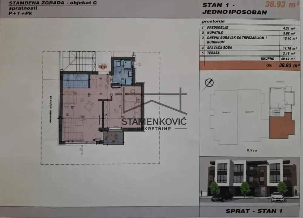 Sale, two bedroom apartment, 39m², Adice, Novi Sad Sve Podlokacije