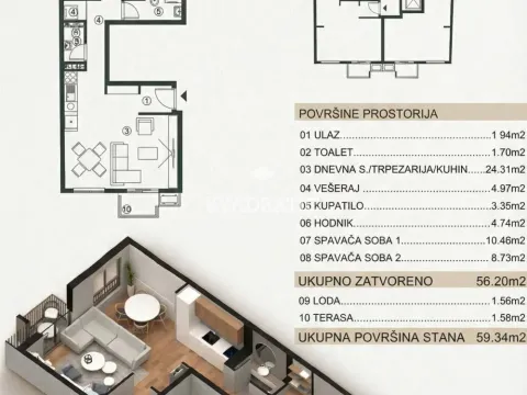 Prodaja, dvosoban stan, 59m², Čukarica, Beograd - image 2