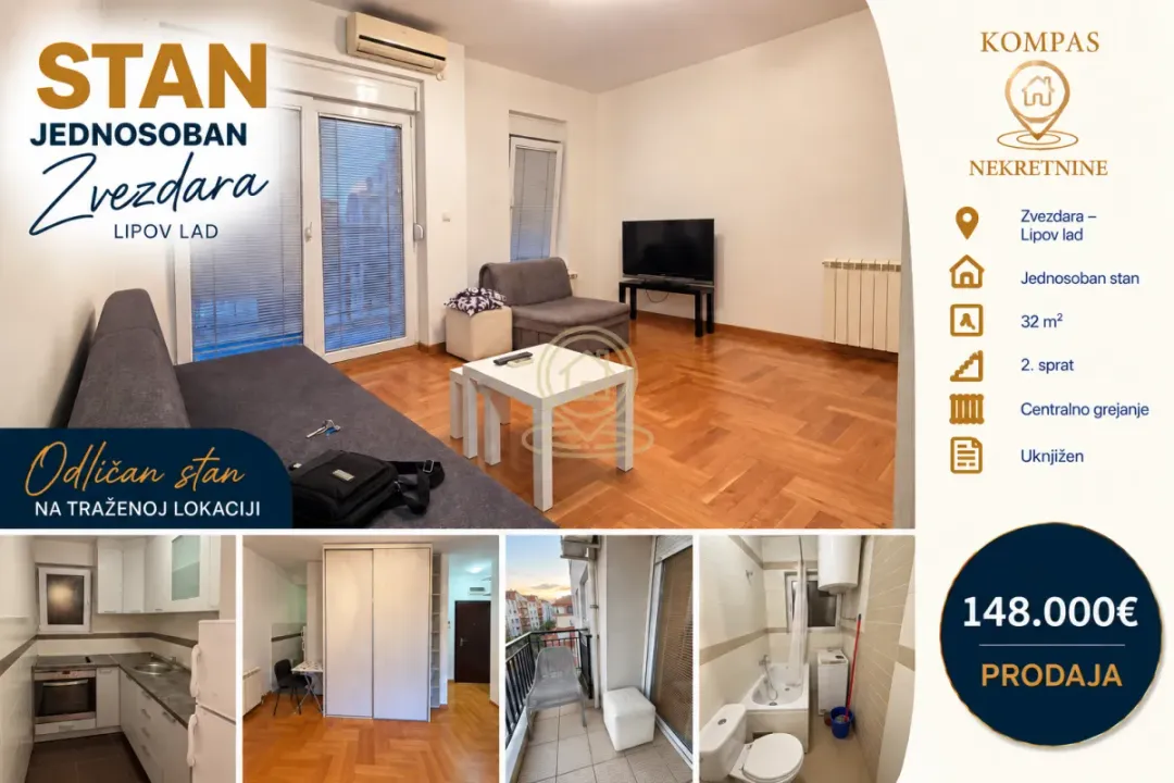 Prodaja, jednosoban stan, 32m², Lipov Lad, Zvezdara Sve Podlokacije